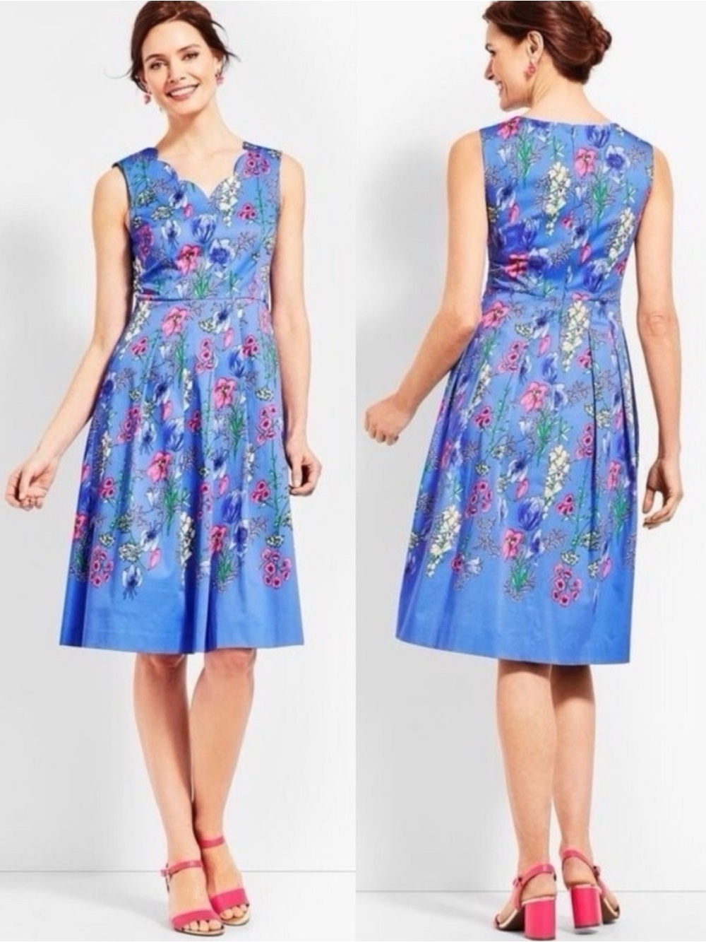 Talbots Blue Floral Fit-and-Flare Dress with Pockets